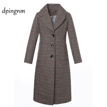 Women winter long coat plaid tartan clothing women trenchcoat 2018 British Style Women Long Trench Coat 2024 - buy cheap