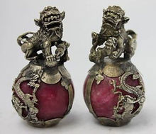 A Pair of Vintage Chinese Handmade Old Jade Inlaid with Tibetan Silver  Dragon  Kirin Statue 2024 - buy cheap