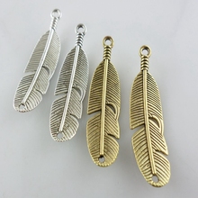 8pcs Tibetan Silver/Gold Feather Connector Bails Charms Crafts Pendants 11x45mm Jewelry Findings 2024 - buy cheap