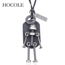 HOCOLE 2018 New Fashion Jewelry Men's Necklace Punk Design Adjustable Leather Chain Robot Pendant Necklace Retro Jewelry Women 2024 - buy cheap