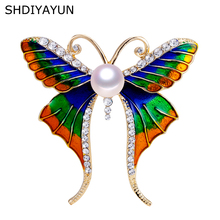 SHDIYAYUN 2019 New Pearl Brooch Enamel Butterfly Brooch For Women Gold Brooch Pins Natural Freshwater Pearl Jewelry Dropshipping 2024 - buy cheap
