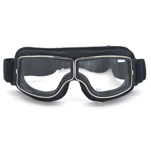 Óculos de motocicleta de couro genuíno, alta qualidade, retrô, motocross, motociclista para cafe racer, óculos transparentes 2024 - compre barato