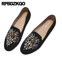 Loafers apartamentos china strass veludo estilo britânico preto cristal sapatos femininos vestido de diamante deslizamento no dedo do pé redondo chinês feminino 2024 - compre barato