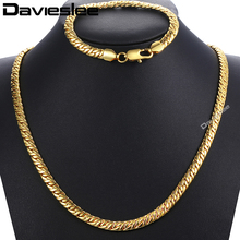Davieslee-Conjunto de collares y pulseras para hombre y mujer, conjunto de joyería de moda, oro amarillo, cadena de espiga Rombo, regalo, DLGS283, 7mm 2024 - compra barato