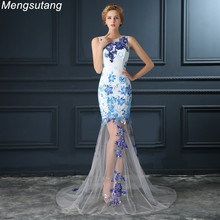 Vestido de noche de encaje elegante, vestido de sirena de porcelana azul y blanca, de noche, fiesta de graduación 2024 - compra barato