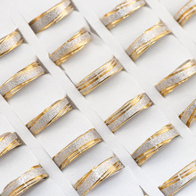 Wholesale 36 Pcs/lot stripes Golden Scrub Stainless steel Rings Mens ring polished inside 2024 - buy cheap