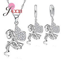 Sweet Angel Baby Pendant Necklace Earrings Shiny Rhinestone Wing Doll Woman Fashion Jewelry Set  Silver 2024 - buy cheap