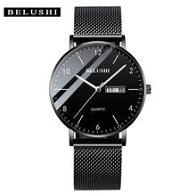 BELUSHI Top Luxury Brand Men Full Stainless Steel Mesh Strap Business Watches Men's Quartz Date Week Display Clock Wrist Watch 2024 - buy cheap