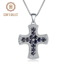 Gem's Ballet Natural Blue Sapphire 925 Sterling Silver Cross Pendant Necklaces for Women Sterling Silver Fine Jewelry Collares 2024 - buy cheap