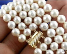 Hot 2021 New Fashion Style 7-8MM 3Strands White Akoya Cultured Pearl Necklace Beads Jewelry Natural Stone BV220 Wholesale Price 2024 - buy cheap