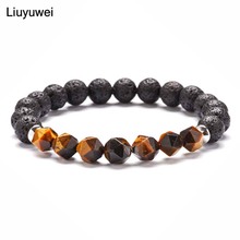 Fashion Tiger Eye Mens Beaded Bracelets Natural Black lava Stone Healing Bracelet for Women Jewelry Gift 2024 - buy cheap