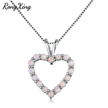 RongXing Fashion Full Stone Heart Pendants White Fire Opal Birthstone Necklaces For Women Silver Color Choker Jewelry New 2024 - buy cheap
