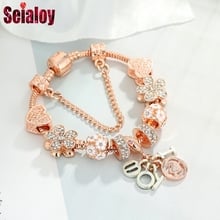 SEIALOY-pulsera de oro rosa para mujer, brazalete con cuentas de corazones y margaritas de cristal, regalo de joyería 2024 - compra barato