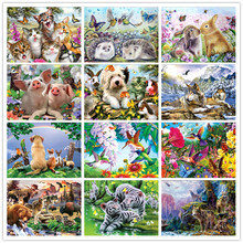 Touolep 5d bordado com miçangas diy, família de animais, gato e cachorro, bordado, ponto cruz, quadrado & redondo, pintura de mosaico com miçangas 2024 - compre barato