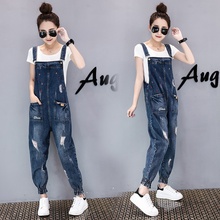 Fashion Woman 2019 Jeans Jumpsuit Autumn Spring Ripped Pockets Full Length Denim Overalls Casual Pencil Dungarees TA938 2024 - buy cheap