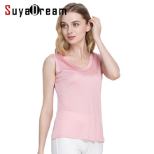 SuyaDream-camisetas sin mangas para mujer, 100% de seda Natural lisa sin mangas con cuello en V, camisetas Rosas y azules de verano 2020 2024 - compra barato
