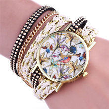 Модные Золотые женские часы-браслет, круглые Ретро часы с цветными цветами, кожаный ремешок, повседневные женские кварцевые часы, женские Брендовые Часы с циферблатом 2024 - купить недорого