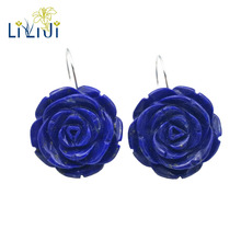 Lii Ji Gemstone Natural Lapis Lazuli Rose Flowers 925 Sterling Silver Earrings For Women Gift 2024 - buy cheap