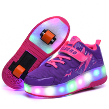 Children LED Shoes With Two Wheels USB Charging Boys & Girls Sports Casual Roller Skates Fashion Kids Sneakers Eur Size 28-41 2024 - buy cheap