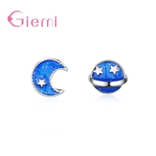 Mysterious Blue Moon Earth Shape Design Genuine 925 Sterling Silver Stud Earrings Jewelry Present For Women Girlfriend 2024 - buy cheap