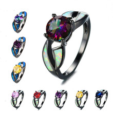 Boho Female White Blue Fire Opal Stone Ring Vintage Black Gold Wedding Rings Promise Rainbow Engagement Rings For Women 2024 - buy cheap