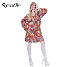 2019 New Halloween Costume For Women Feelin Groovy Disco Dress Costume Adult Peace and Love Hippie Costume Party Cosplay 2024 - buy cheap