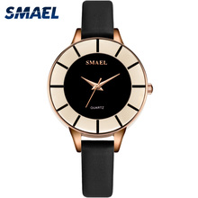 Женские наручные часы SMAEL, водонепроницаемые кварцевые часы из розового золота с кожаным ремешком, модные роскошные часы для женщин 2024 - купить недорого