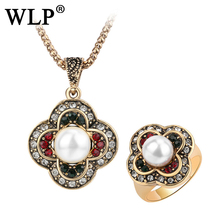 Luxury Brand Imitation Pearl Necklace Earrings Wedding Jewelry Sets Vintage Fashion Crystal Bridal Jewellery Set for Women Gift 2024 - buy cheap