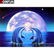 HOMFUN-pintura de diamante redondo/cuadrado completa, cuadro artesanal 5D, bordado de "Delfín de animales", punto de cruz, decoración para el hogar, regalo A15511 2024 - compra barato