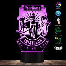 Triathlon 3D LED Lamp With Personalised Name Swim Bike Run Decorative Night Light Home Lighting Decor Custom Gift for Triathlete