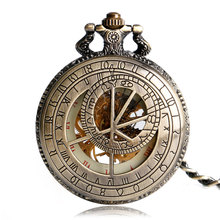 Retro Bronze Roman Number Skeleton Mechanical Pocket Watch Hand-winding Fob Watches Birthday Christmas Gift 2024 - buy cheap
