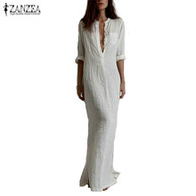 Zanzea Fashion Vestidos 2022 Autumn Women Sexy Casual Dress Long Sleeve Deep V Neck Split Solid Long Maxi Dress 2024 - buy cheap