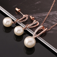 Fashion jewelry rose gold White crystal pearl necklace korean earrings Wedding Party Jewelry Sets for women S2008 2024 - buy cheap