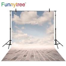 Funnytree backgrounds for photography studio sky cloud brick road baby shower professional backdrop photocall photobooth printed 2024 - buy cheap