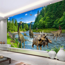 Большие Мультяшные обои beibehang, Настенные обои для спальни, детской комнаты, декоративные 3D фоновые обои с динозавром Юрского периода 2024 - купить недорого