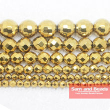Free Shipping Natural Stone Faceted Gold Hematite Beads 4 6 8 10 MM 16" Per Strand Pick Size No.HB55 2024 - buy cheap