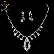 TREAZY 2019 New Crystal Bridal Jewelry Sets Silver Color Rhinestone Drops Necklace Earrings Wedding Party Jewelry Sets for Women 2024 - buy cheap