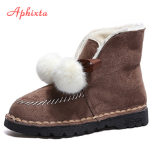 Aphixta Clássico Mulheres Neve Botas Sapatos Mulher Ankle Boots Lace-Up de Pele Inverno Quente Botas De Pelúcia Camurça Saltos Lisos botas Mujer Sapatos 2024 - compre barato