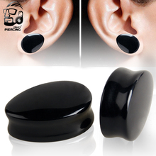 Expansor de ouvido de lágrima orgânico clássico, pedra de obsidiana, plugues e túneis, piercing de ouvido, joia corporal 2024 - compre barato