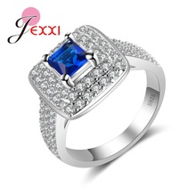 Женское кольцо с кристаллами, блестящее серебряное кольцо с кубическим цирконием и квадратным вырезом для свадьбы, 925 пробы 2024 - купить недорого