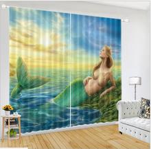 girl Bedroom Curtain Coloured Mermaid Luxury Blackout 3D Window Curtain Living Room decorate Cortinas Drapes Rideaux pillowcase 2024 - buy cheap