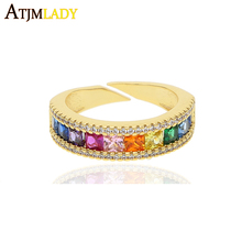 2021 Sale Color Delicate Open Ring Baguette Colorful Rainbow Cz Rings Elegance Luxury Fashion Jewelry For Women Girl Adjustable 2024 - buy cheap