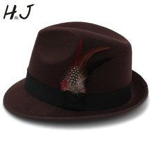 Sombrero Fedora de lana para hombre y mujer, sombrero de Jazz de talla 57cm con plumas de moda, para invierno y otoño 2024 - compra barato