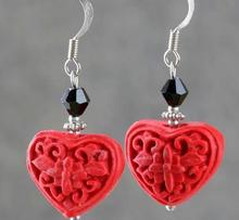 Coração perfeito flor vermelha esculpida brincos cincravo, joia de laca esculpida pela moda feminina, brinco de deflexão s925 C-41 2024 - compre barato