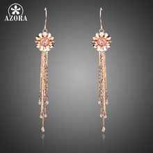 AZORA Women's Elegant Flower With Tassel Rose Gold Color Stellux Austrian Crystals Drop Earrings TE0214 2024 - buy cheap