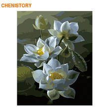 Chenistory quadro flor de lótus branco diy pintura por números pintura caligrafia moderna desenho por números para casa arte da parede 2024 - compre barato