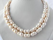 2row 10 mm 17" White Double Baroque Freshwater Pearl Necklace 2024 - buy cheap