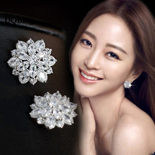 Korean Full Crystal Flower Stud Earrings 925 Sterling Silver Stud Earrings Jewelry Pendientes Brincos Fashion Jewelry 2024 - купить недорого