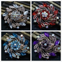 Unique flower 8 colors rhinestone crystal rose gold-color brooches beautiful women top quality pins accessories jewelry  D 2024 - buy cheap