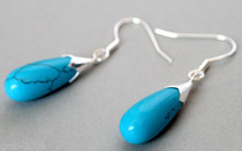 fashion lady's New Pair Blue Turquoise&925 Sterling Silver Earrings 2024 - buy cheap